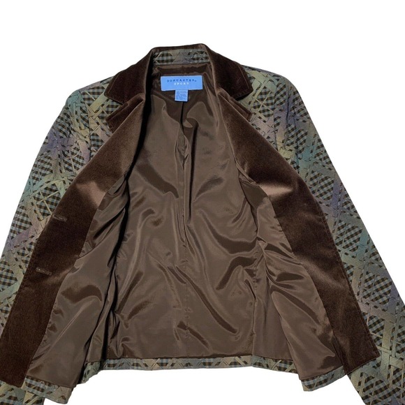 Doncaster Sport Blazer Jacket Retro City VTG Blue Green Brown Velour Collar Sz 8 - Picture 4 of 8